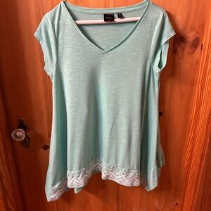Rafaella Light Green V-Neck Short Sleeve Top